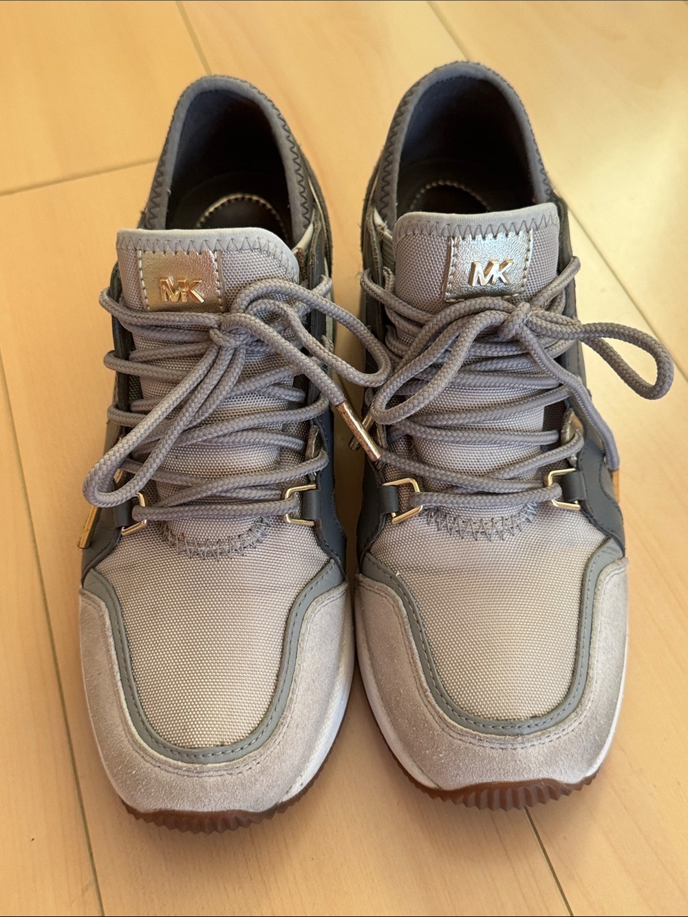 Michael Kors Gray Lace-Up Sneakers with Gold MK Accents
